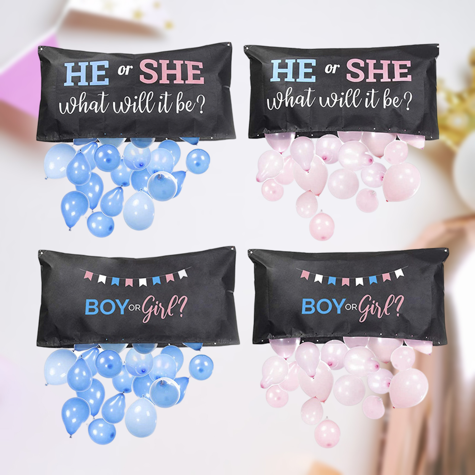GROFRY 1 Set Gender Reveal Balloon Decorative Foldable High Elasticity Ballon Surprise Reusable Bag Gender Reveal 24 Ballons Pink Or Blue Gender Reveal Bag for Party